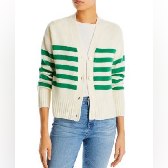 Kule Raffa Cashmere Blend Striped Cardigan - Green and cream - Picture 2 of 8